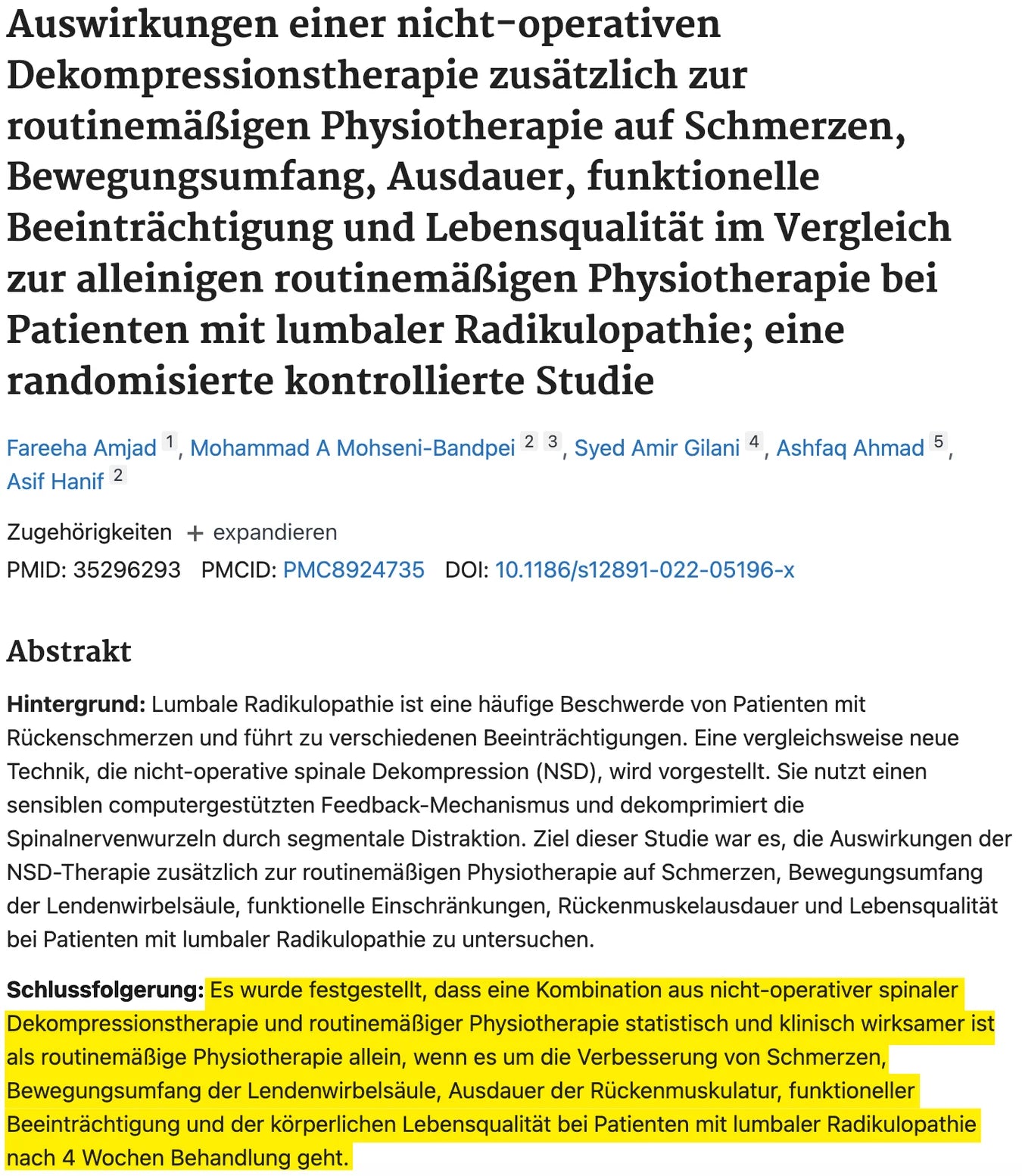 Wissenschaftliche Studie: Wirksamkeit nicht-chirurgischer Dekompressionstherapie